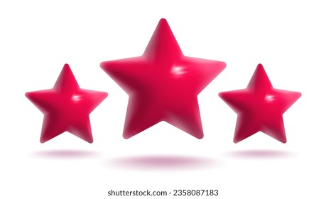 Vector icon of realistic red stars. Achievements for games or customer rating feedback of website. Vector illustration of star in realistic 3d style.
