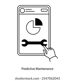 Icono de Vector para mantenimiento en tiempo real. Llave inglesa y gráfico que representa la atención basada en datos.