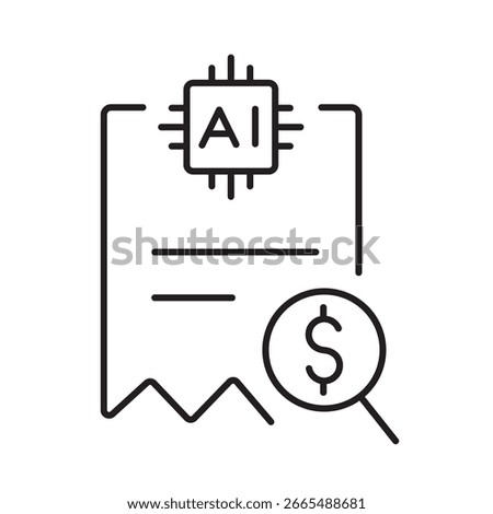 A vector icon of a receipt being scanned by AI, representing automated document recognition for financial processing, created in line style with editable stroke