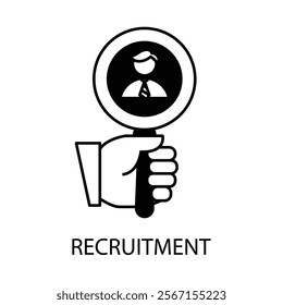 Vector icon for recruitment. Line art symbolizing job search, hiring process, and talent acquisition.