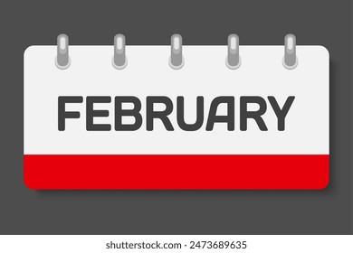 Vector icon rectangle page calendar month - February. Vector icon illustration flat minimal style. Date list of month, to-do list. Horizontal calendar on the wall. Pictogram of schedule and planning