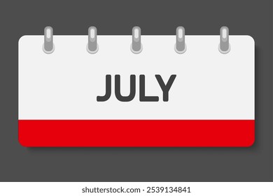 Vector icono rectángulo página mes calendario - julio. Ilustración de icono de Vector estilo minimalista plano. Lista de fechas del mes, lista de tareas pendientes. Calendario Horizontal en la pared. Pictograma de horario y planificación