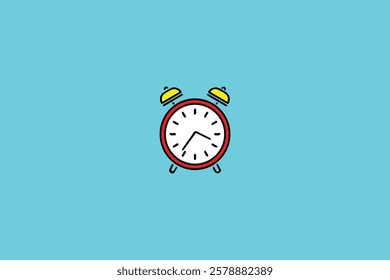 vector icon of a red alarm clock with a bell above on a light blue background