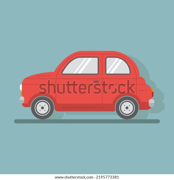 Vector icon red car in flat style with shadow on\
bright background in flat\
style.