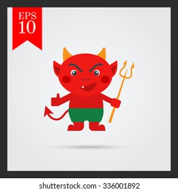 Vector icon of red cartoon devil with trident