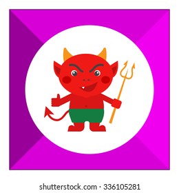 Vector icon of red cartoon devil with trident