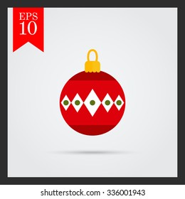 Vector icon of red Christmas ball with white rhombus ornament
