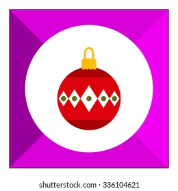 Vector icon of red Christmas ball with white rhombus ornament