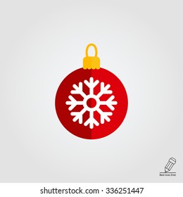 Vector icon of red Christmas ball with white snowflake picture
