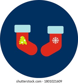 Vector icon with red christmas socks. Cute vector icon. Socks icon. Christmas icon. Celebration sign. Vector sign/symbol. Vector illustration.