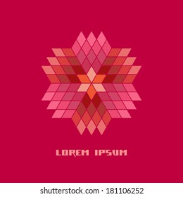 Vector icon with red flower. Sign of geometric style. Decorative illustration for print, web
