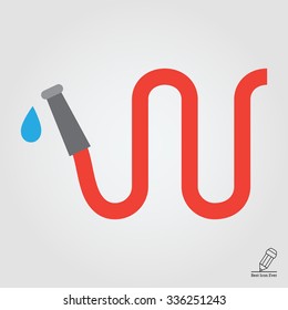 Vector icon of red garden hose with water drop