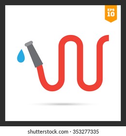 Vector icon of red garden hose with water drop