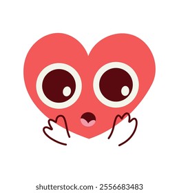 Vector icon of red happy heart character different emoji on white background. Romantic flat style Valentine's Day illustrations to express feelings of love .