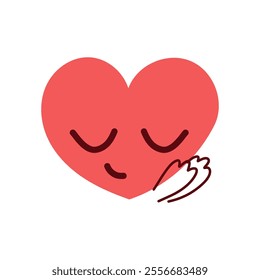 Vector icon of red happy heart character different emoji on white background. Romantic flat style Valentine's Day illustrations to express feelings of love .