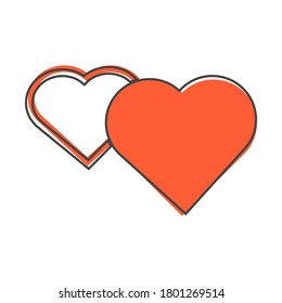 Vector icon red heart cartoon style on white isolated background.