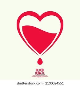 Vector icon of red heart with drop. Charitable Blood donation logo. 