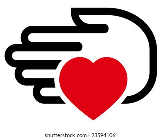 Vector icon of red heart on hand