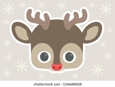 Vector icon of red nose reindeer. Animal masks for children. Christmas decoration.