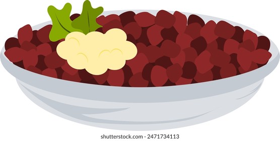 Vector icon of red peas bowl with butter and mayonnaise.