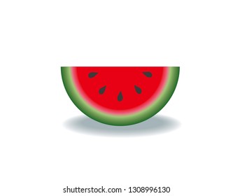 Vector icon of red watermelon on white background with shadow.