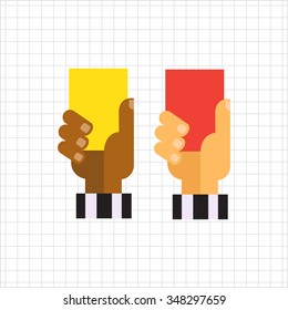 Vector icon of referee hands with red and yellow cards