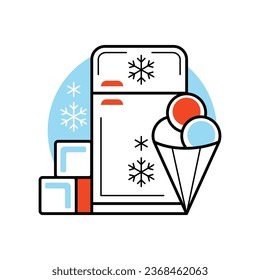 Vector icon refrigerator, freezer in flat style.