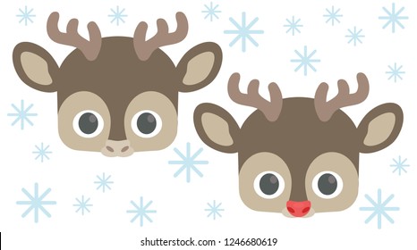 Vector icon of reindeer and red nose reindeer. Animal masks for children. Christmas decoration.