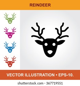 Vector Icon Of Reindeer With Title & Small Multicolored Icons. Eps-10.