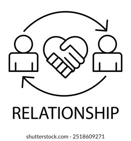 Vector icon for relationship building. Two people shaking hands, symbolizing partnerships, collaborations, and professional relationships in monoline style.