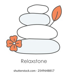  Ícone de vetor para pedras de relaxamento e meditação. Apresenta pedras empilhadas com uma flor, representando equilíbrio, atenção plena e tranquilidade.