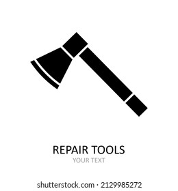Vector icon with repair tool - ax (hatcher). Outline black graphic.