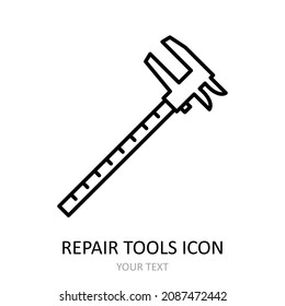 Vector icon with repair tool - calipers. Outline black graphic.