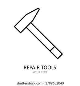 Vector icon with repair tool - hummer. Outline black graphic.