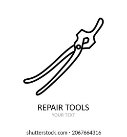 Vector icon with repair tool - lingering pliers. Outline black graphic.