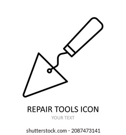 Vector icon with repair tool - putty knife. Outline black graphic.