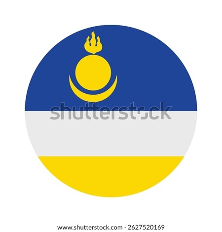 Vector and icon representation of the National Flag of Buryatia, showcasing cultural heritage, regional pride, and unity with a bright and easily recognizable tricolor design.