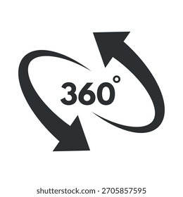 Icono de Vector que representa un ángulo de visión de 360 grados con flechas que indican rotación y perspectiva en un diseño limpio