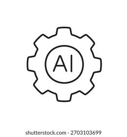 A vector icon representing AI marketing assistant as a gear mechanism, created in line style with editable stroke