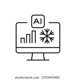 A vector icon representing AI-based campaign performance metrics with winter theme, created in line style with editable stroke