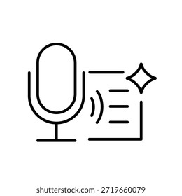 Un ícono de Vector que representa la reescritura de tonos basada en IA a partir de la entrada de voz, creado en estilo de línea con trazo editable
