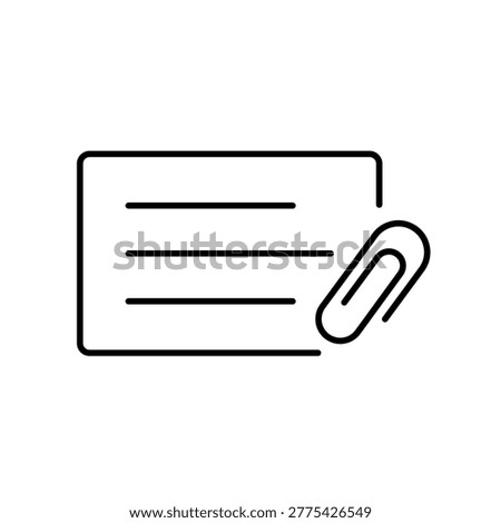 A vector icon representing attaching a file to a task in workflow systems, created in line style with editable stroke