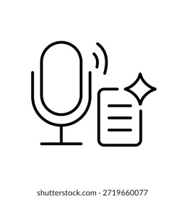Un ícono de Vector que representa la conversión automática de voz a notas, creado en estilo de línea con trazo editable