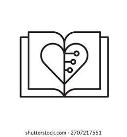 Ein Vektorsymbol, das ethische KI-Richtlinien in einem offenen Buchformat darstellt, das im Linienstil mit bearbeitbarem Strich erstellt wurde