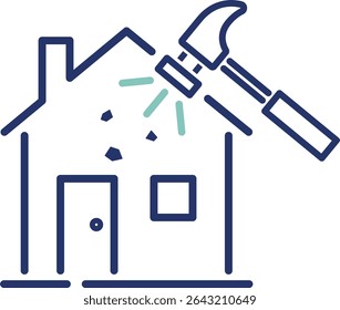 Ícone vetorial que representa o trabalho de renovação da casa. Perfeito para listagens de imóveis, arquitetura ou atualizações de interiores. Apresenta contornos editáveis para uso personalizado em visuais de habitação e construção.