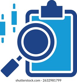 Ícone de vetor que representa uma revisão e análise detalhadas das informações contidas em um relatório ou documento de conceito de uma auditoria, inspeção, análise de relatório ou avaliação.