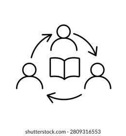 A vector icon representing knowledge sharing, collaborative learning, and continuous education, created in line style with editable stroke.