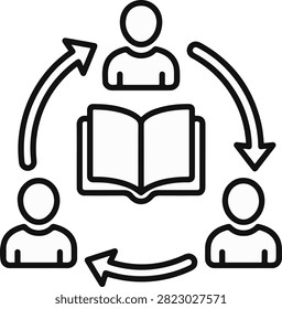 A vector icon representing knowledge sharing, collaborative learning, and continuous education, created in line style with editable stroke.