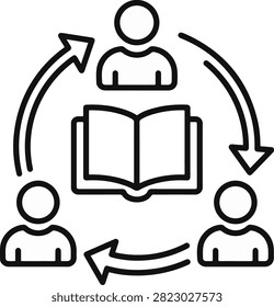 A vector icon representing knowledge sharing, collaborative learning, and continuous education, created in line style with editable stroke.