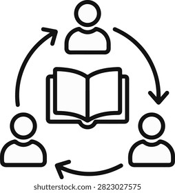 A vector icon representing knowledge sharing, collaborative learning, and continuous education, created in line style with editable stroke.